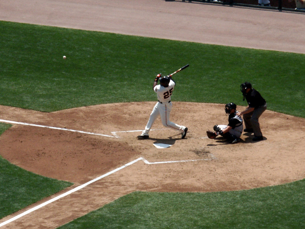 Barry Bonds hitting a baseball